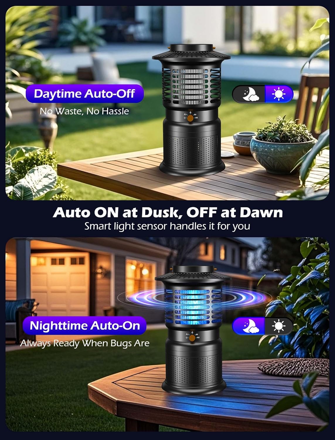 4-in-1 Mosquito Trap & Bug Zapper, Portable Rechargeable Fly Zappers with 10000mAh Battery, Bug Zapper Indoor with Silent Wind Suction, Auto On/Off Zapper Outdoor
