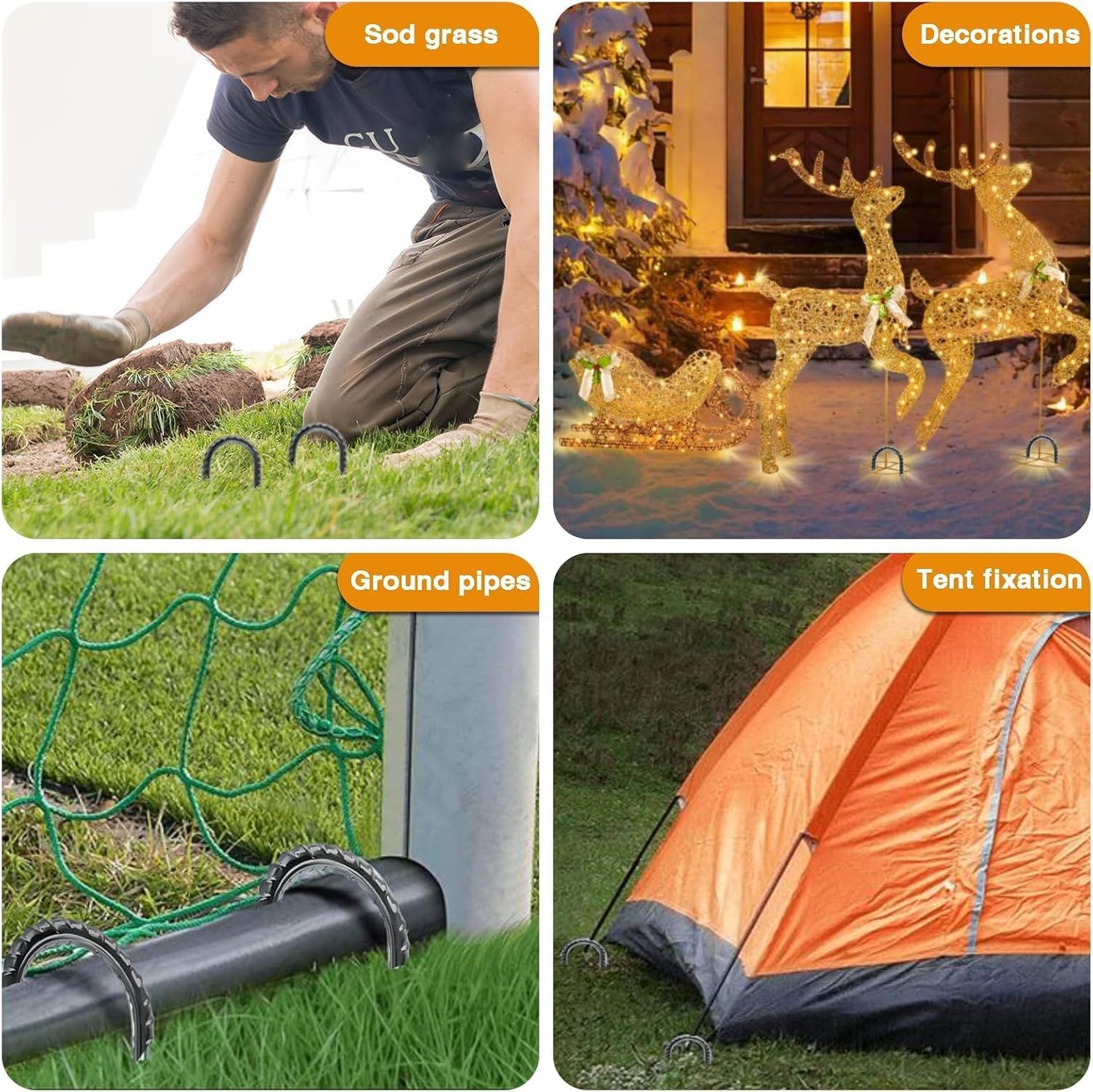 12 Inch Rebar Stakes Heavy Duty, 6 Pack Garden Stake J-Hook, Electrostatic Rust Proof Metal Stakes for Tent, Landscape,Outdoor Decorations, Fabric Ground Cover, Tube Fixing (Black, J-12in-6pc)
