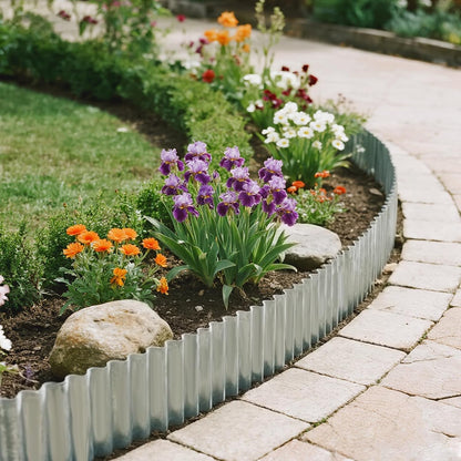 Corrugated Metal Garden Edging 6" x 50Ft, Sturdy Lawn Edging Border, Landscape Edging Border for Lawn, Flower Bed, Garden and Yard (Silver, 6 * 50Ft)