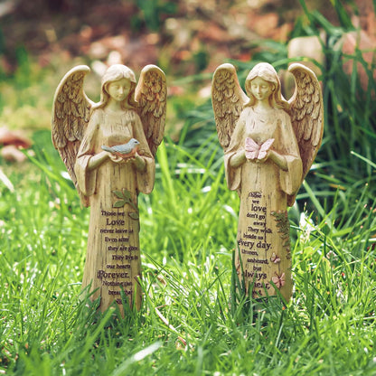 Topadorn Angel Statue Decoration for Garden & Home, Standing Angel with Bird Memorial Resin Figurine Sculpture Ornament, Waterproof Antique Stone, 10''H