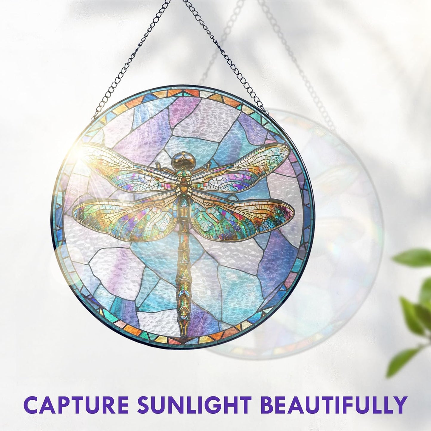 FLAGWIX Christmas Dragonfly Gifts for Women Men - Stained Glass Window Hanging 10 in - Dragonfly Garden Decor for Yard Decorations Outdoor, Sun Catchers Window Ornament for Home Christmas Decorations