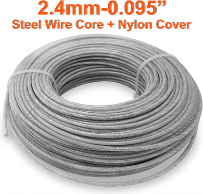 Grass Trimmer Line Nylon Steel 0.095'' 164ft/50m Round String Trimmer Spool Replacement, Steel Metal Core and Nylon Coating for Tough Weeds in Gardens and Lawns