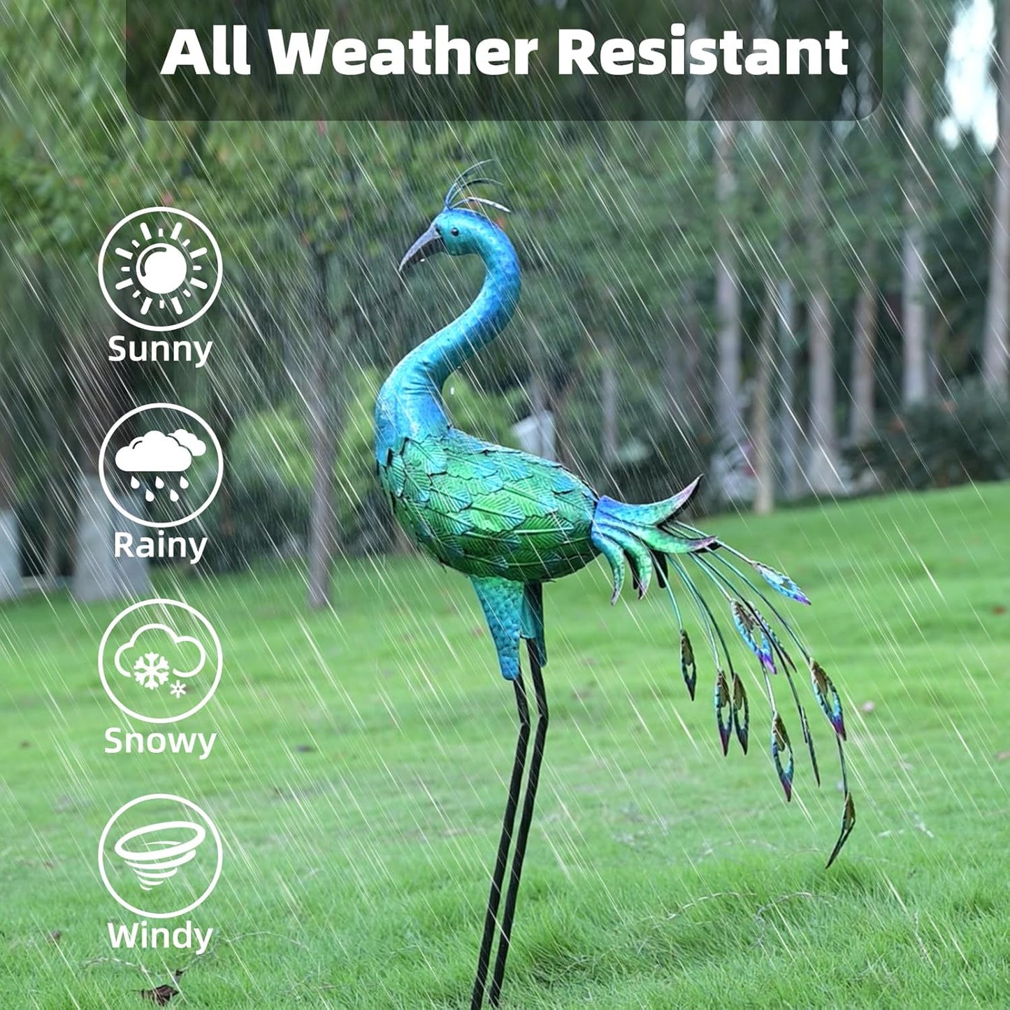 Metal Peacock Statue Yard Decor - Large Iron Peacock 34", Standing Bird Garden Sculptures, Metal Birds Yard Art Outdoor Statues, Outdoor Backyard Decor, Patio, Porch, Lawn Ornament Garden Decoration