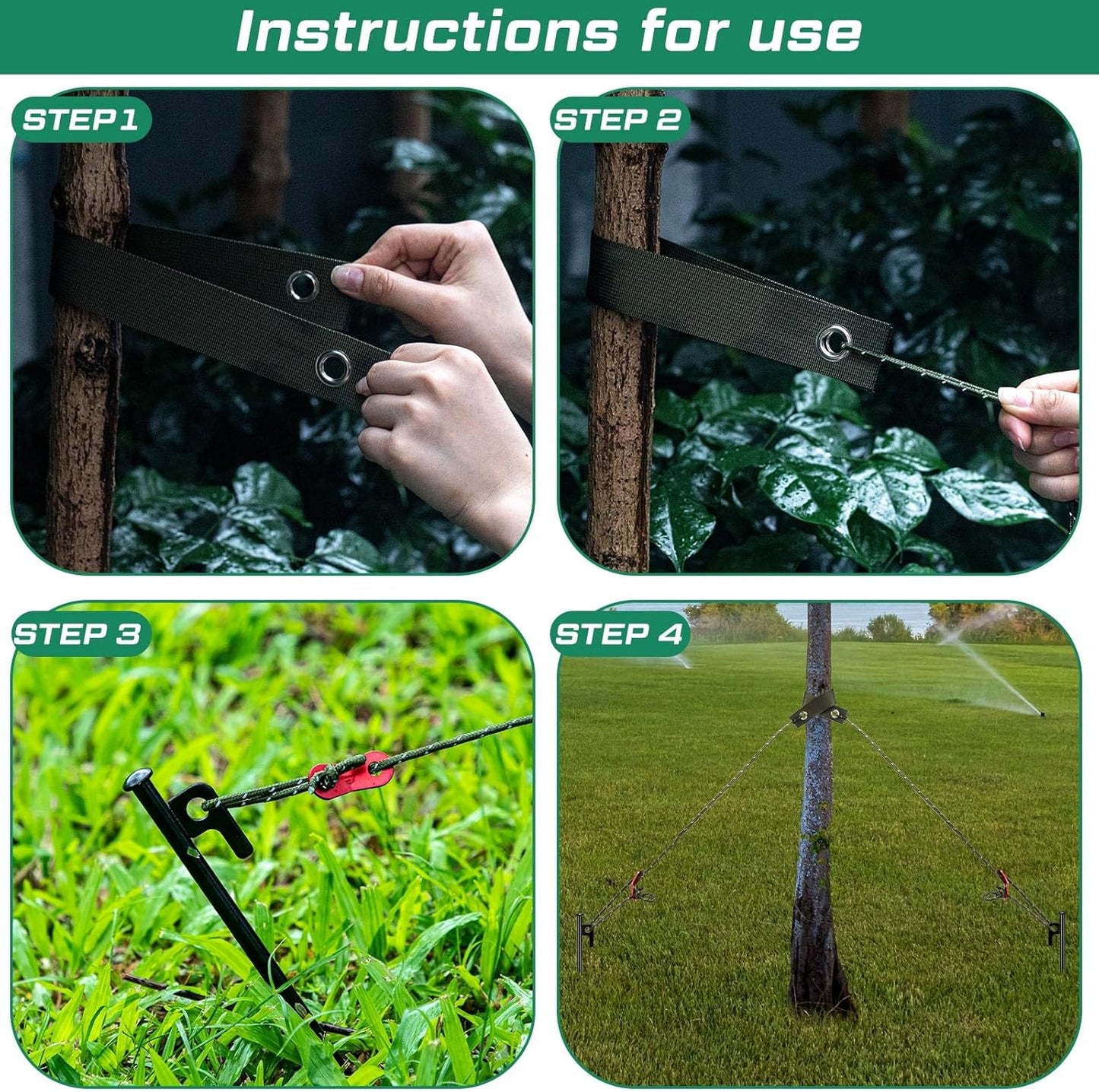 Suzile 60 Pcs Tree Stake Kit, Heavy Duty Tree Staking and Supports for Leaning Trees Include 11. 8'' Steel Stakes 15. 8'' Support Straps 13. 12 ft Ropes for Anchoring Hurricane Protection (Army Green)