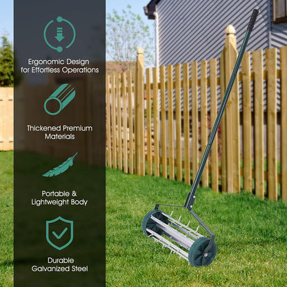 S AFSTAR 17-Inch Rolling Lawn Aerator, Spike Lawn Aerator Roller with 50-Inch Anti-Slip Handle & Tine Spikes, Garden Grass Lawn Soil Aeration Tool, Lawn Aerator Machine for Garden Patio Yard