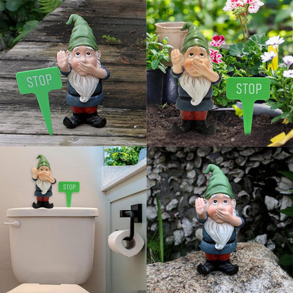 Funny Stop Garden Gnome - 6.2 Inch Resin Statue with Stop Sign, Humorous Outdoor Decor for Yard, Garden, Patio, Dog Poop Area & Trash Can Guardian