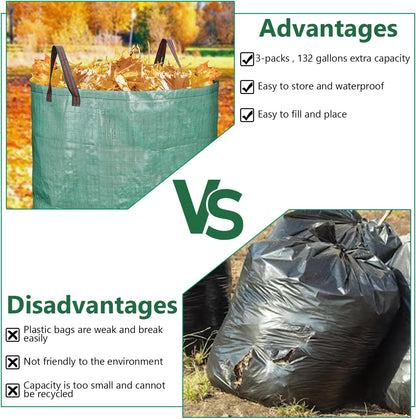 3 Pack 132 Gallon Reusable Yard Waste Bags Heavy Duty Lawn and Leaf Bags Yard Waste Container Garden Grass Bags