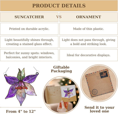 Clematis Flower Acrylic Suncatcher Stained Glass Effect Window Car Hanging Christmas Ornament Indoor Outdoor Decor Garden Sun Catcher Panel Gifts for Flowers Lover for Women Mom Grandma