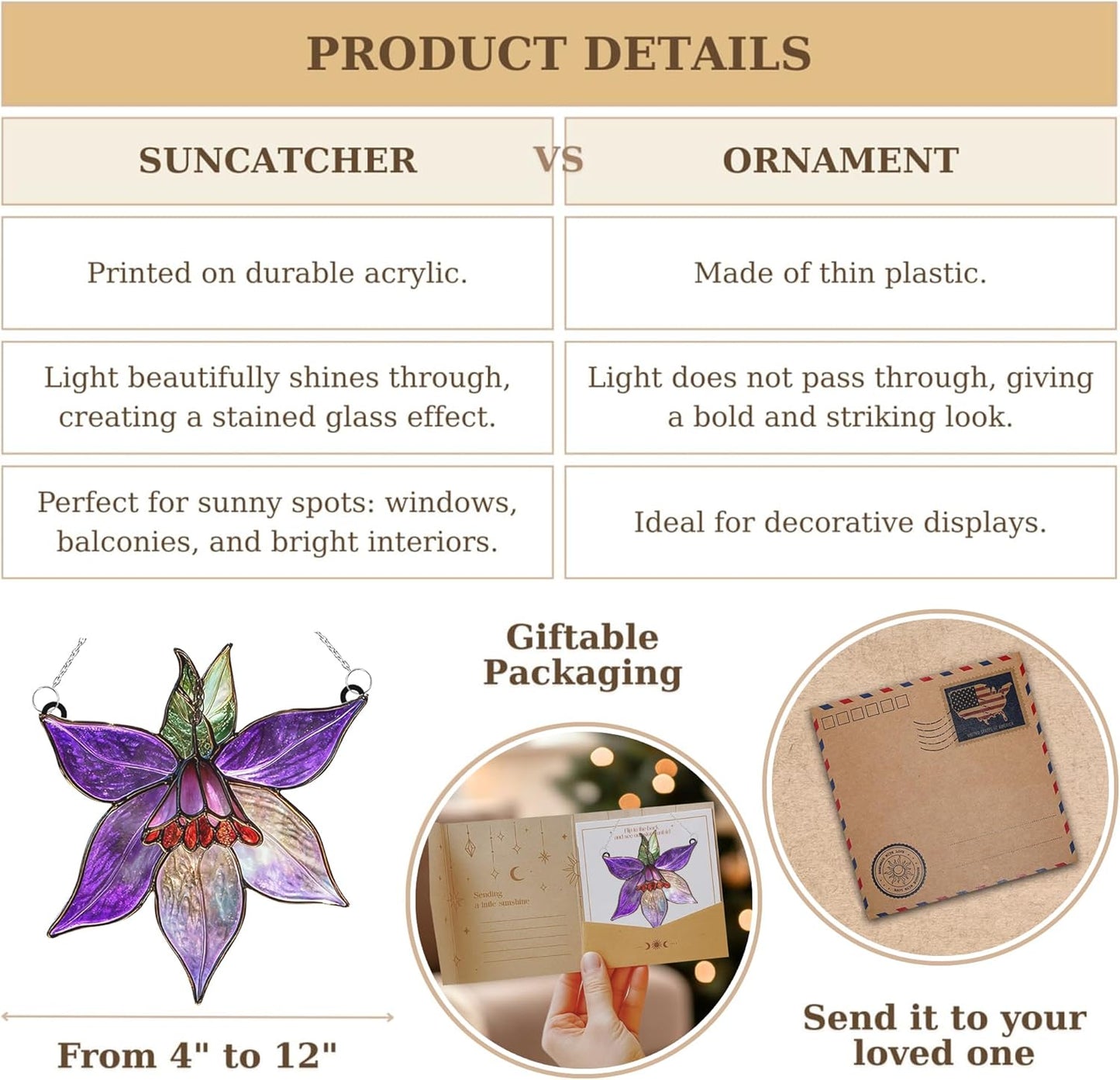 Clematis Flower Acrylic Suncatcher Stained Glass Effect Window Car Hanging Christmas Ornament Indoor Outdoor Decor Garden Sun Catcher Panel Gifts for Flowers Lover for Women Mom Grandma