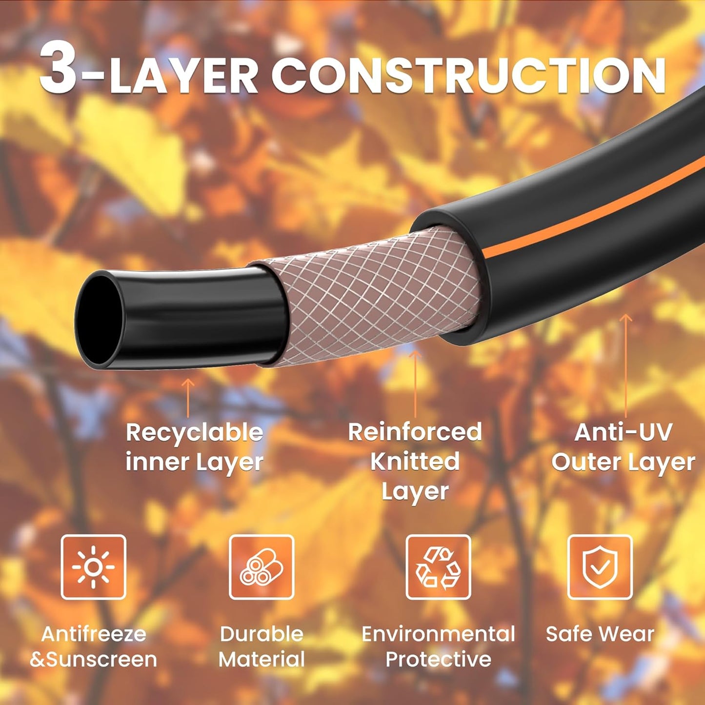 Giraffe Tools Garden Hose 12ft x 3/4", Heavy Duty Water Hose, Flexible, Hybrid Lightweight Hose with Swivel Handle, Male to Female Fittings, Burst 600 PSI