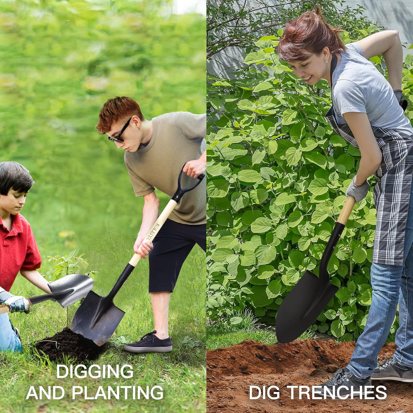 41 Inch Round Point Shovel for Digging,Heavy Duty Garden Shovel with D-Handle,Wooden Handle,Ideal for Gardening,Landscaping,Beach,and Snow Removal