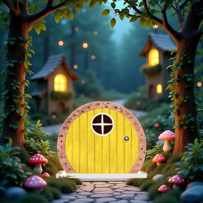 Yellow Archway Mini Fairy Garden Door for Tree, 3D Miniature Fairy Door for Fairytale Tiny House Doors, Bonsai Terrarium Micro Landscape Decoration Accessories Garden Miniatures