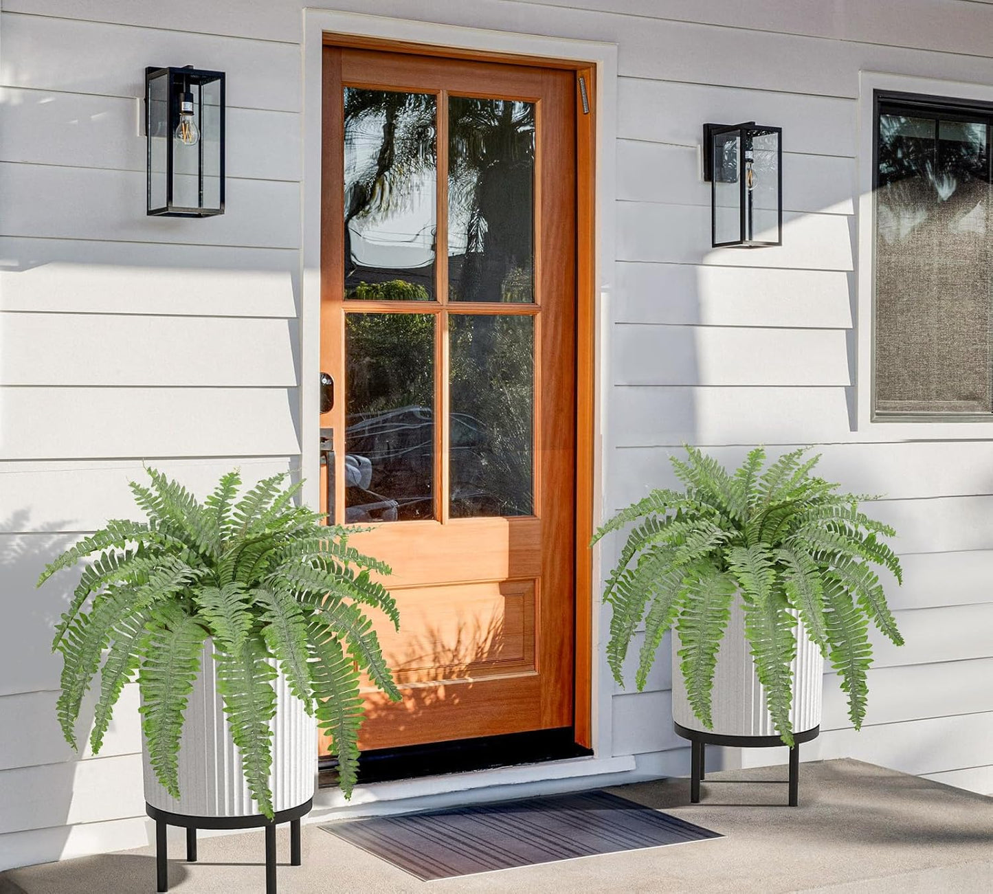 Artificial Fern Plants in Pot 34.6" Large Artificial Boston Fern 39 Leaves for Outdoors & Indoor Faux Potted Plant Fake Ferns Bush Plant for Patio Garden Farmhouse Porch Home Decor Dusty Green