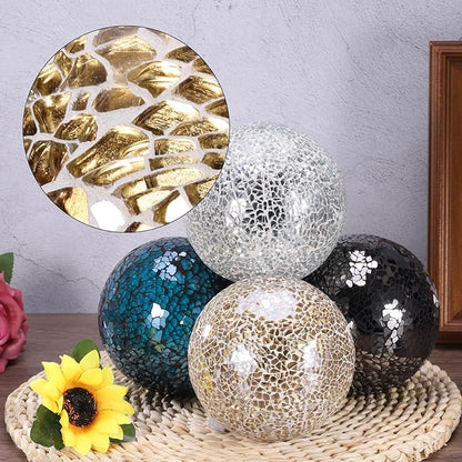 uxcell 4" Decorative Balls, 3 Pcs Mosaic Glass Balls, Decorative Table Sphere Orbs, Centerpiece Balls for Decorating Bowls Vase Tables Wedding Party, Gold