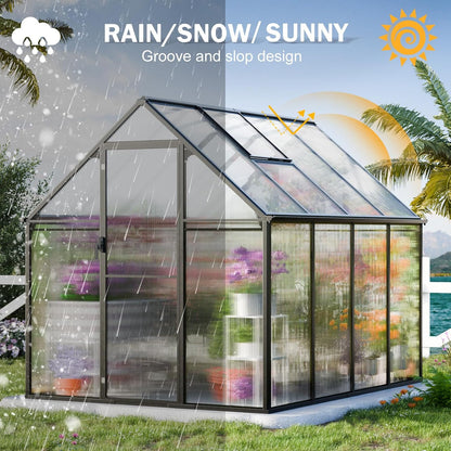 CDCASA 8.2x6.2 FT Greenhouse for Outdoors, Easy Assembly Aluminum Heavy Duty Polycarbonate Greenhouses w/Vent Window, Swing Door, Walk-in Green House for Sunroom Patio, Backyard, Garden,Black