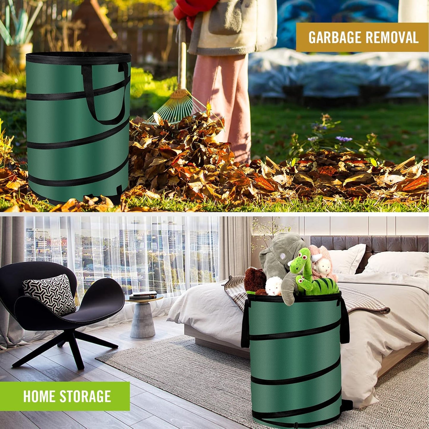 30 Gallon Collapsible/Pop Up Trash Can, Reusable Yard Waste Bags/Lawn and Leaf Bags 18x24in, Waterproof Oxford Cloth Camping Trash Can Collapsible, for Families/Camping/Yard (2Pcs-30 Gallons)