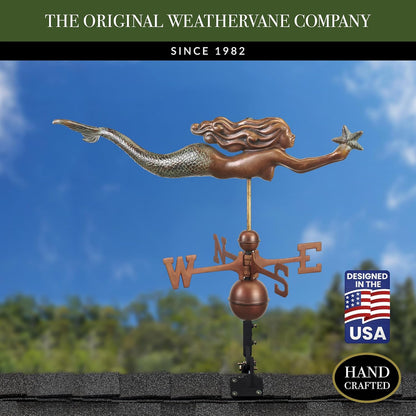Mermaid with Starfish Weathervane - Pure Copper Hand Finished Multi-Color Patina by Good Directions