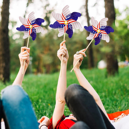 HOOSUN 12 Pcs Patriotic Pinwheels for Yard and Garden Patriotic Decorations,American Flag Pinwheels to Scare Birds Away,Red White and Blue Decorations Reflective Wind Spinners,Veterans Day Decorations