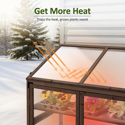 Macrout Cold Frame Greenhouse, Large Wooden Greenhouse Cabinet, Garden Cold Frame with Adjustable Shelves for Outdoor Indoor Use, 1344 (Brown)