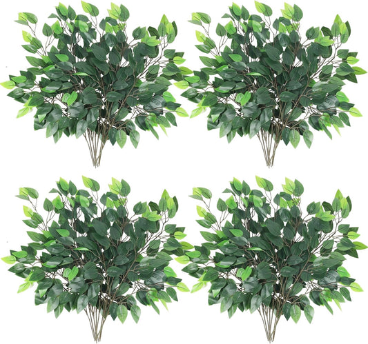 GTIDEA 24PCS Artificial Ficus Leaves Branches Faux Ficus Tree Branches Artificial Greenery Silk Floral Arrangement for Benjamina Tree DIY Wedding Bouquet Summer Wreath Wall Decor (24.04 Inch)