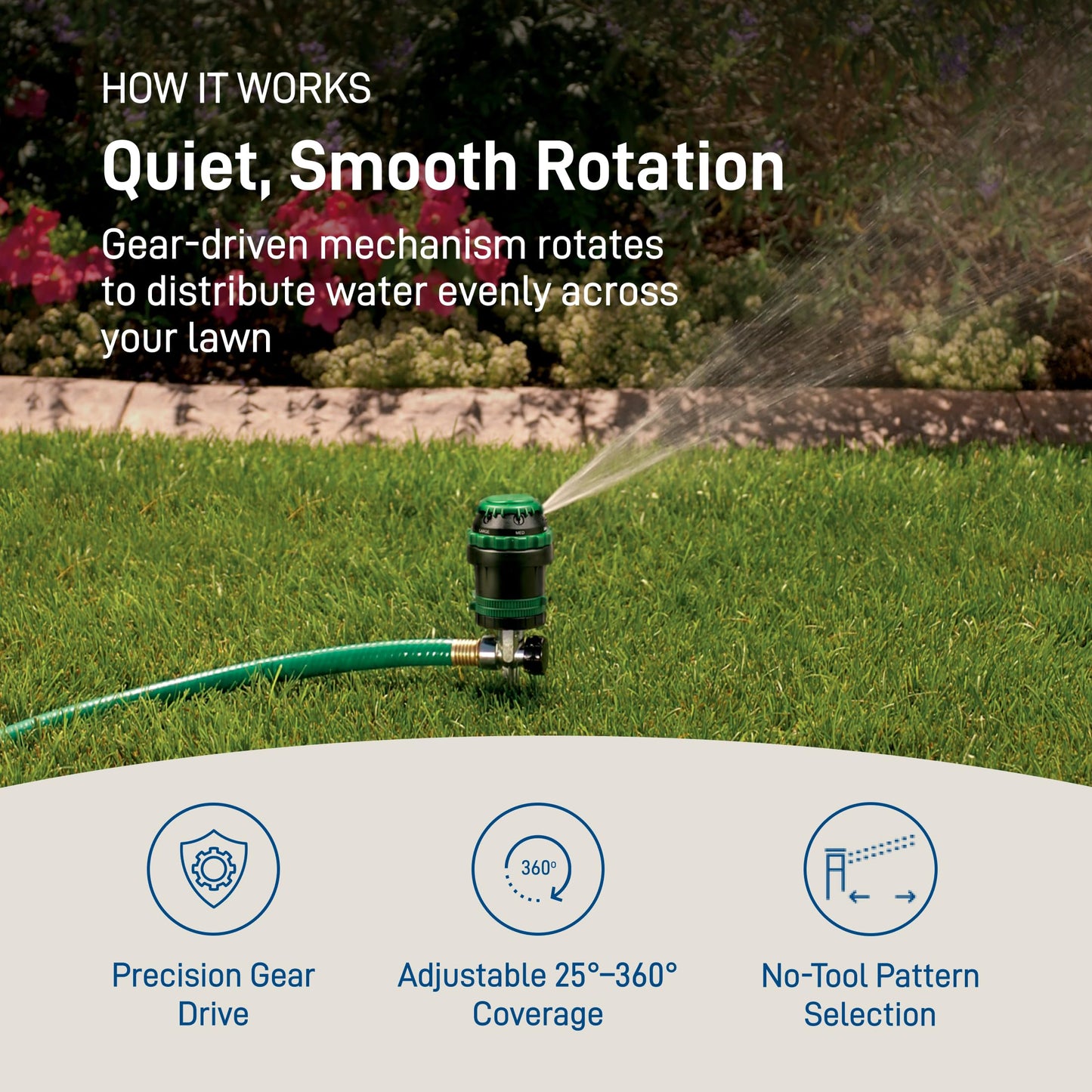 Orbit H2O-Six Gear-Drive Sprinkler on Metal T-Spike - Customizable Lawn Watering Coverage
