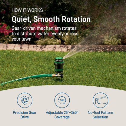 Orbit H2O-Six Gear-Drive Sprinkler on Metal T-Spike - Customizable Lawn Watering Coverage