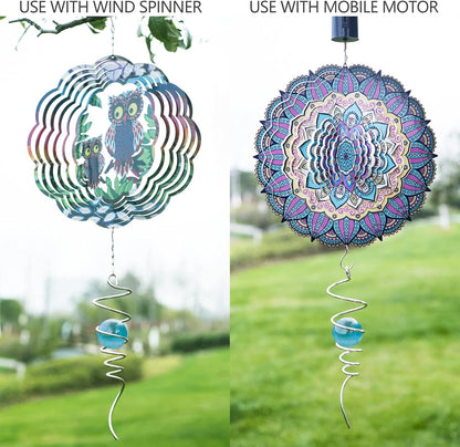 Gazing Ball Spiral Tail Wind Spinner Stabilizer, Garden Decorations Stainless Steel Metal with Hook & Wathet Crystal Glass Orb Outdoor Hanging Decor Kinetic Yard 3D Swivel Art Sun Catchers