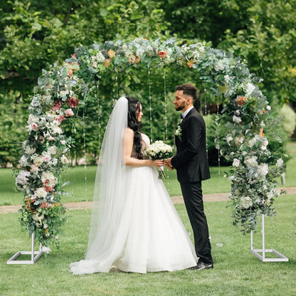 HEOMU Garden Arch Trellis, Metal Garden Arbor with Base, 5.3'W x 7.6'H or 7.9'W x 6.3'H, Assemble Freely 2 Sizes, Arch Trellis for Climbing Plants Outdoor Wedding Bridal Party Decoration, White
