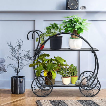 S AFSTAR Metal Plant Stand, Two Tiered Garden Cart Shelf for Indoor Outdoor Home Garden Patio, Parisian Style Flower Pot Holder, Stable and Durable