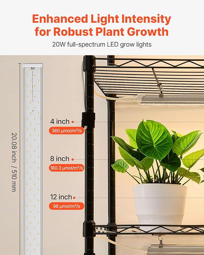VEVOR Plant Shelf with Grow Light, 6-Tier Double-Row Plant Stand, 71in Tall Indoor Plants Display Rack with Wheels & Timer, 200W Full Spectrum Grow Lights, Metal Flower Pot Holder for Seed Starting