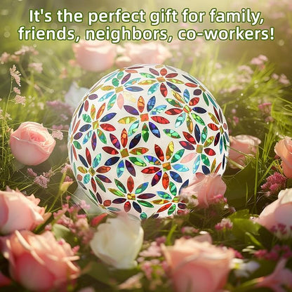 VOREEN Mosaic Glass Gazing Ball Outdoor Gazing Globe, Handmade Reflective Ball Yard Decoration for Homes, Patio, Lawn and Gardens, Gift for Mom Wife Friend, 10-Inch, Multi Colored Flowers Design