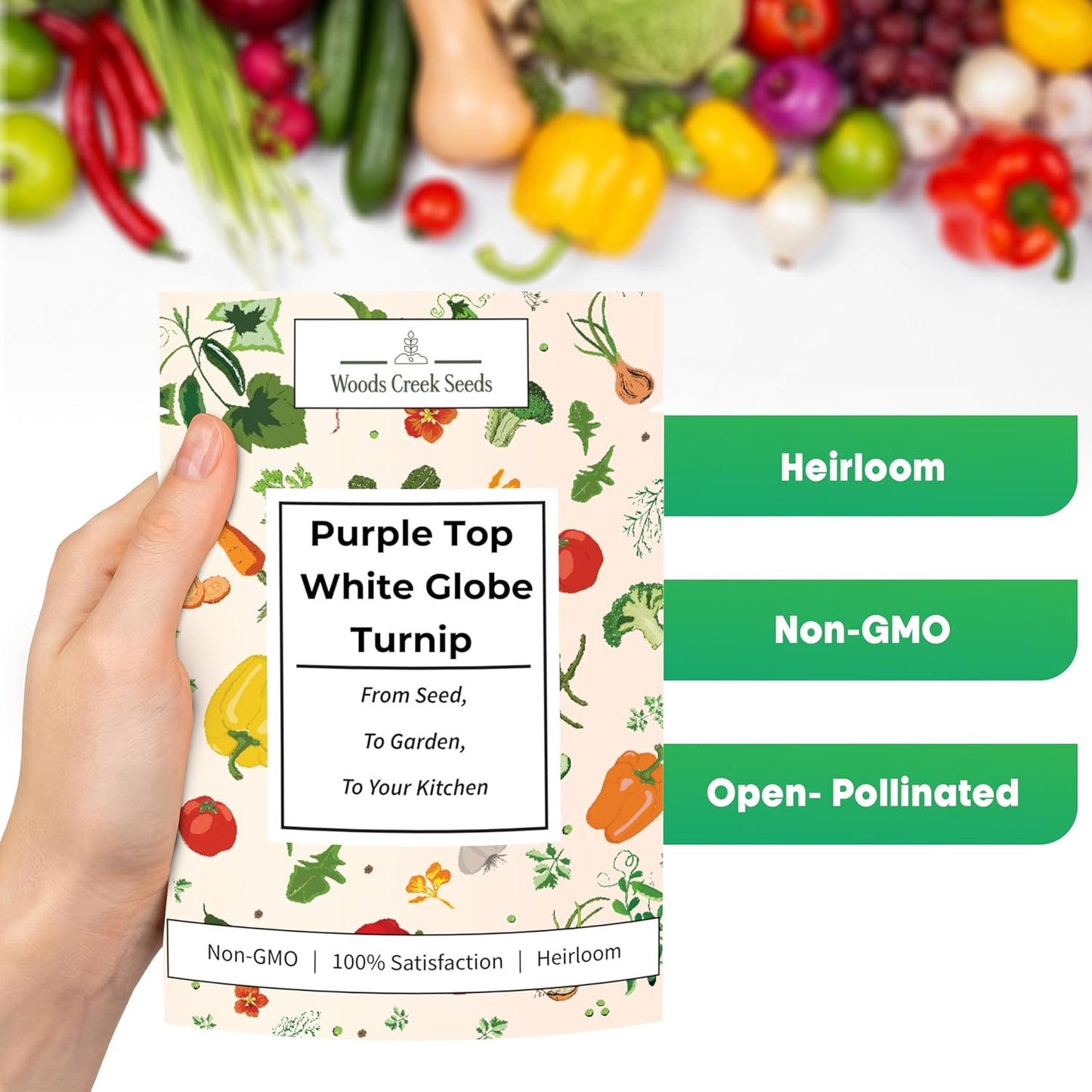 Woods Creek Seeds: Purple Top White Globe Turnip Seeds for Planting - Heirloom Root Vegetable Variety - Fast Growing Turnips with Edible Greens - Non-GMO Garden Seeds for Fall or Spring