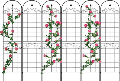 6 Pack Metal Garden Trellis 86.7" H Garden Fence Rustproof Trellis for Climbing Plants Support Roses Flower Outdoor Lawn Black