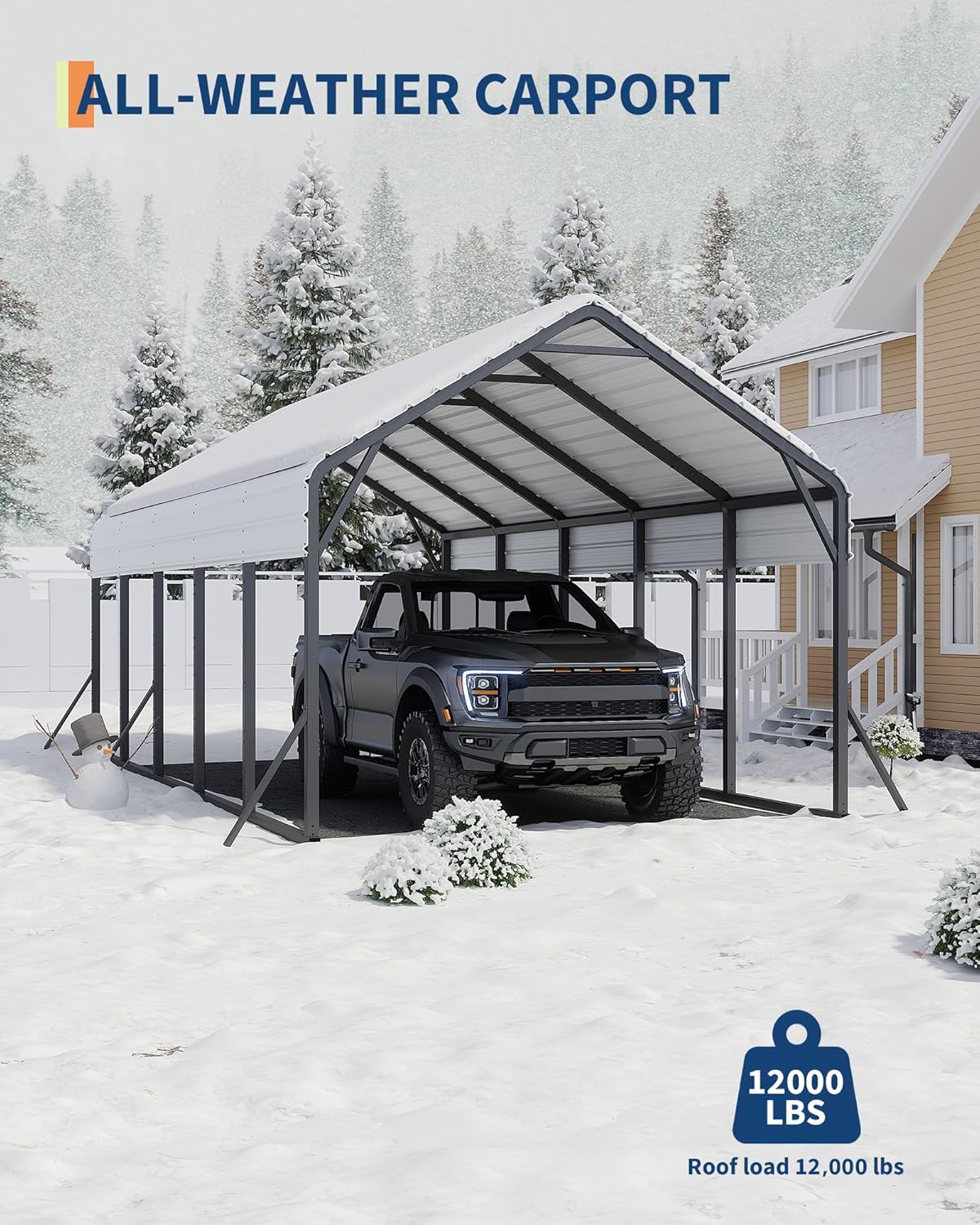 GarveeLife 13 ft x26 ft x11 ft Oversized Metal Carport, Steel Heavy Duty Car Ports for All-Weather, Tall Carport for Full-Size Pickup Trucks, Boats, and Tractors, N.W. 780 LBS