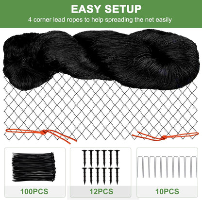 Bird Netting - 3/4" Mesh Net, 50x100ft Heavy Duty Nylon for Garden Protection, Poultry and Chicken Coop, Fruit Trees, Orchards Against Squirrels, Deer, Hawk