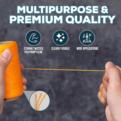 Orange Mason Line String – 393ft, 1.3mm Thick Twisted Polypropylene – Durable Construction Twine for Laying Bricks, Blocks, Fences in Gardening, DIY & Landscaping Projects