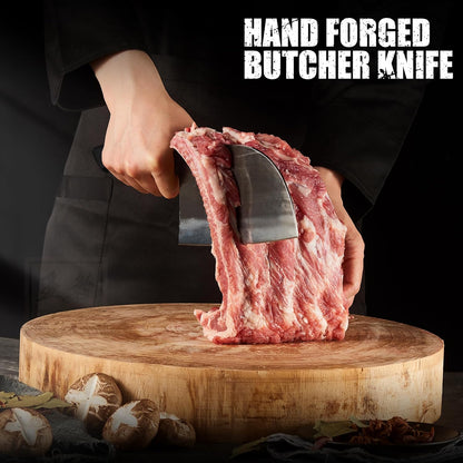 ENOKING Serbian Chef Knife 6.7 Inch, Handmade Professional Meat Cleaver Knife with Leather Sheath, High-Carbon Clad Steel Butcher Knife with Full Tang Handle for Kitchen, Camping, BBQ