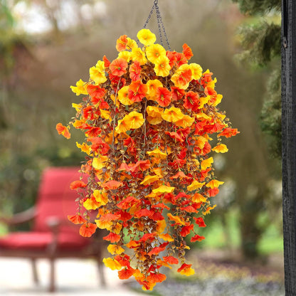 4 Pack Fall Artificial Faux Hanging Flowers Plant for Outdoor, Autumn Fake Silk Morning Glory with Eucalyptus UV Resistant Realistic Trailing Vine for Wall Home Porch Patio Balcony Yard Indoor Decor