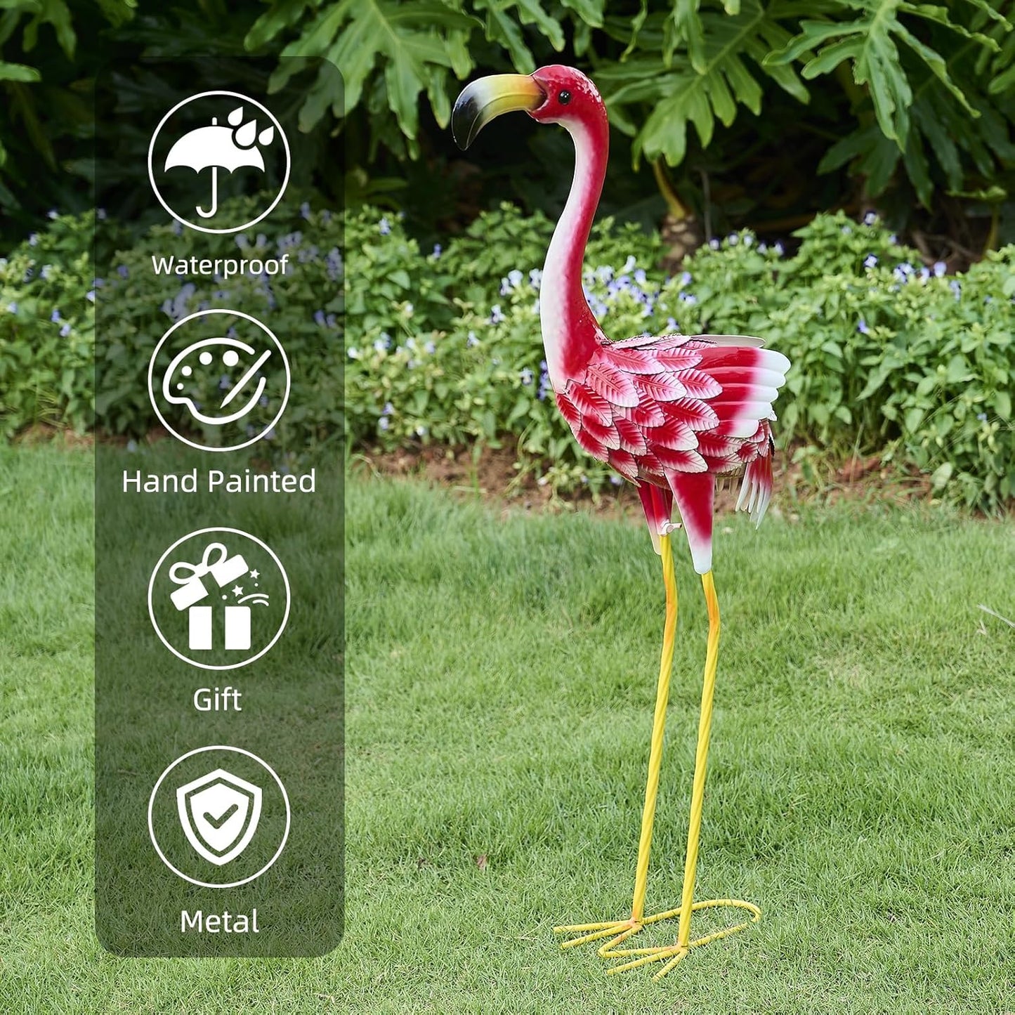 Flamingo Garden Metal Statues - Pink Flamingo Sculptures, Metal Birds Yard Art Outdoor Statue, Outdoor Backyard Decor, Patio, Porch, Lawn Ornament Large Iron Yard Decoration - 33 Inch