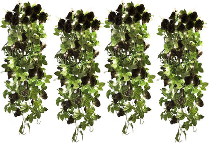 RECUTMS Artificial Hanging Rose Flower 4Pieces 3.3Ft Flowers for Outdoors with 30 LED Fairy String Lights Fake Indoor Wall Wedding (Black)