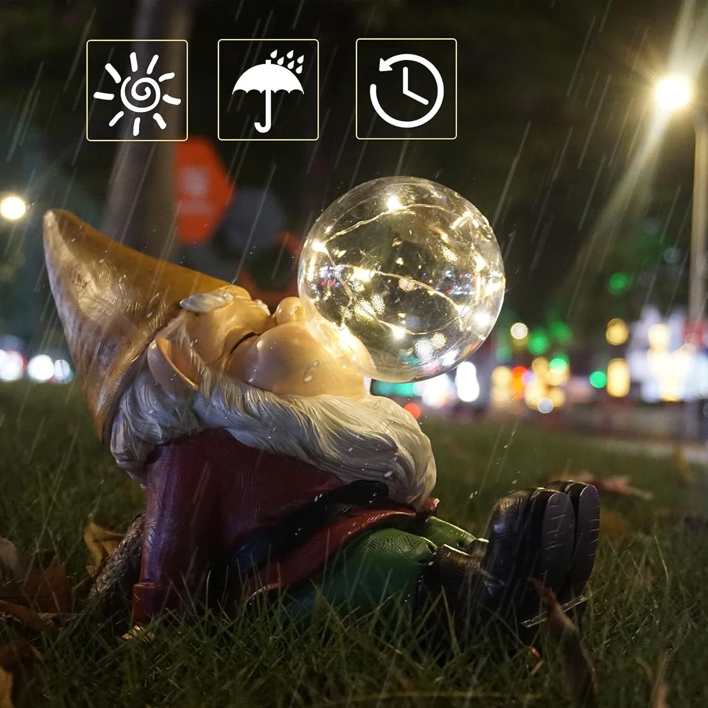 Garden Gnomes Statues Decor Outdoor Large Gnomes Garden Decorations Funny with Solar Light for Yard Lawn