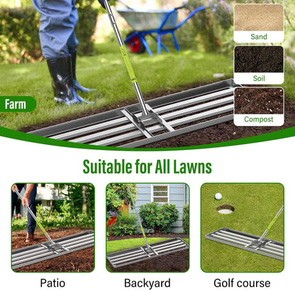 Lawn Leveling Rake,36x12 inch Heavy-Duty Galvanized Steel Landscape Rake with an Adjustable 78'' Extra Long Handle Lawn Leveling Tool for Yard,Backyard,Garden,Golf,Farm,Pasture
