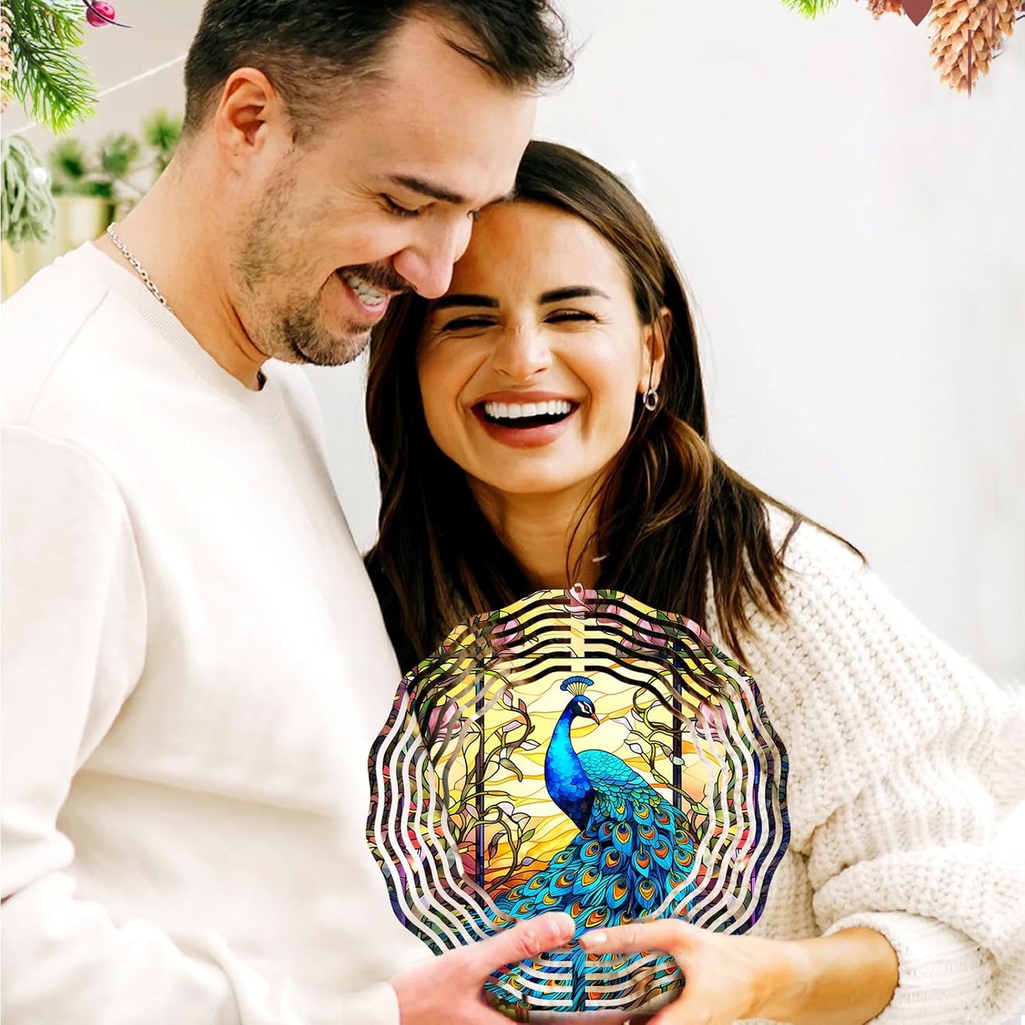 Peacock at Sunset Wind Spinner Stainless Steel Hanging Wind Spinners Mandala Kinetic Art 10 Inch Garden Decoration for Patios, Lawns, and Balconies