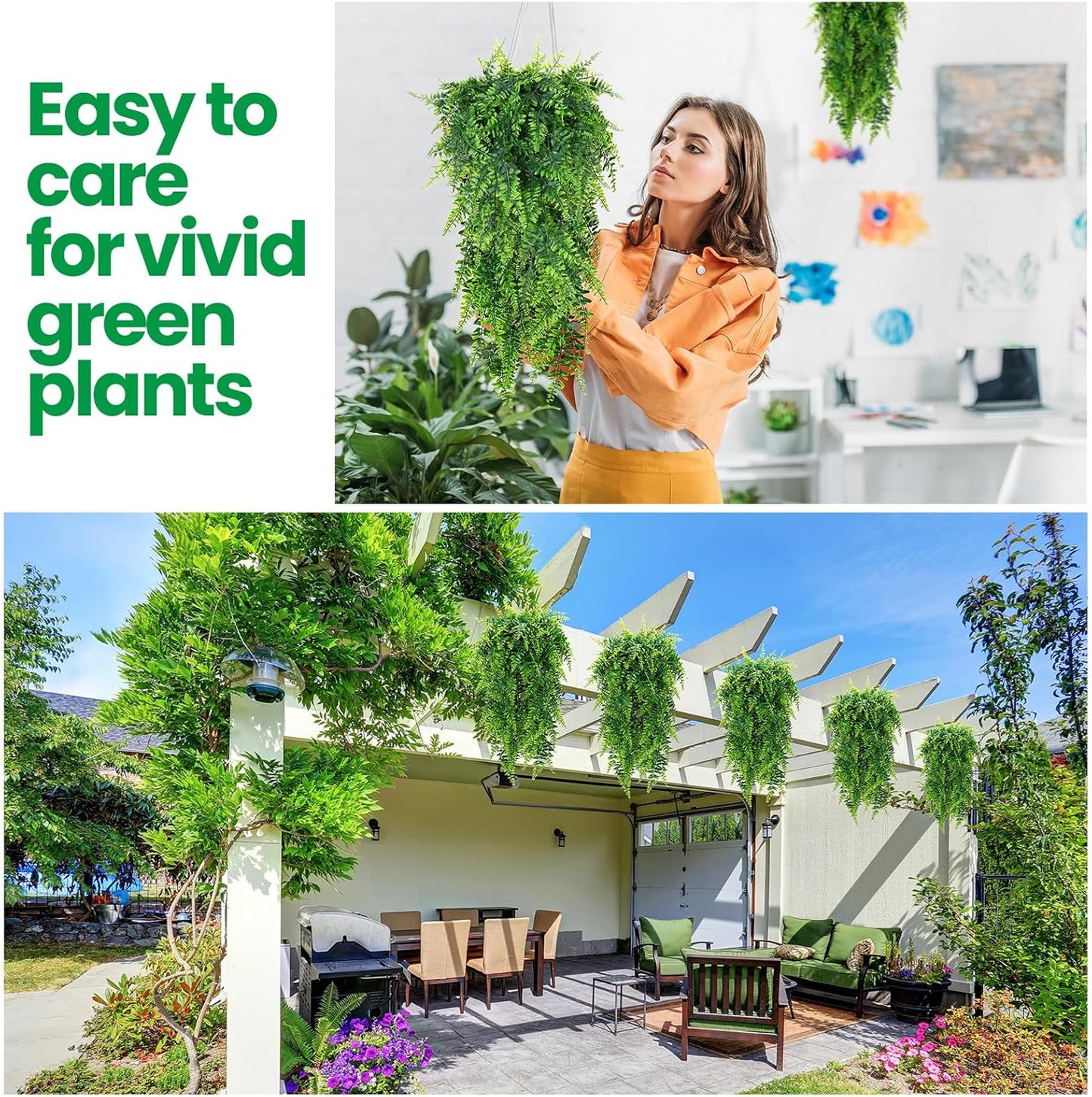 Geosar 20 Pcs Artificial Hanging Plants 32 Inch Hanging Boston Ferns Plastic Fake Plants for Wall Room Garden Wedding Garland Indoor Outdoor Decoration, No Basket