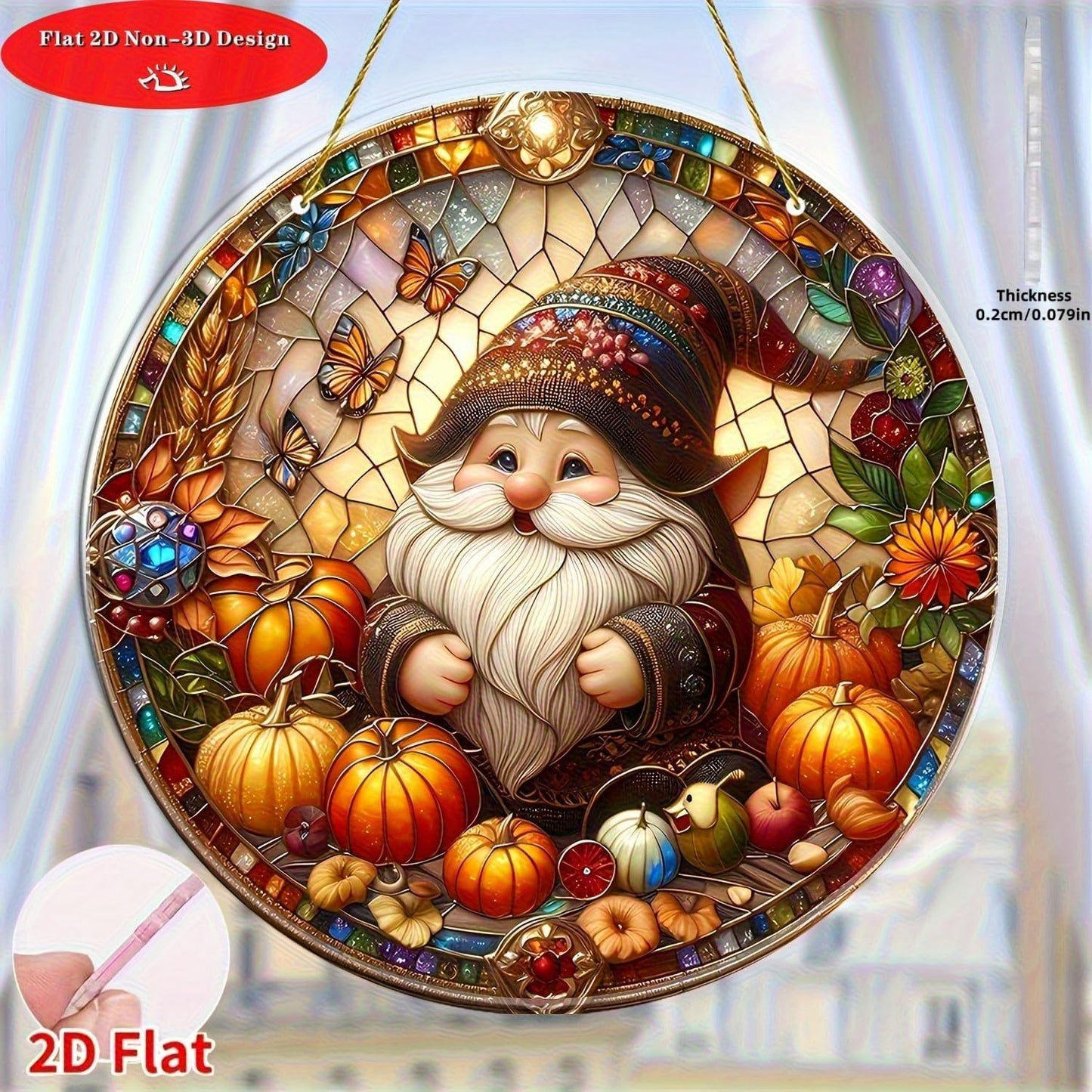 7.87Inch Fall Sun Catcher Acrylic Garden Cute Pumpkin Dwarf Suncatcher Decor Window Hanging for Wall Home, Garden, Housewarming Women Neighbor Autumn Decor Gifts