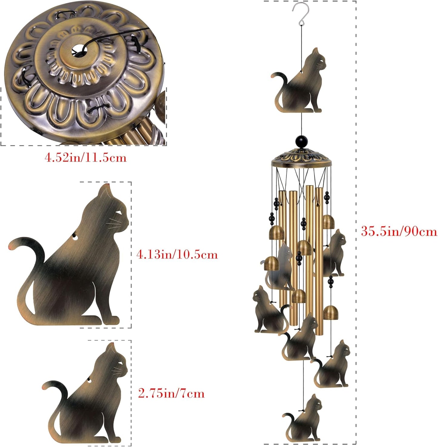Bronze Cats Wind Chimes Decor, Mobile Blessing Wind Bells Decorate, Sympathy Wind Catcher, Memorial Gifts for Mom,Grandma,Woman (Housewarming/Outside/Indoor/Home/Room/Porch/Yard/Garden Decoration)