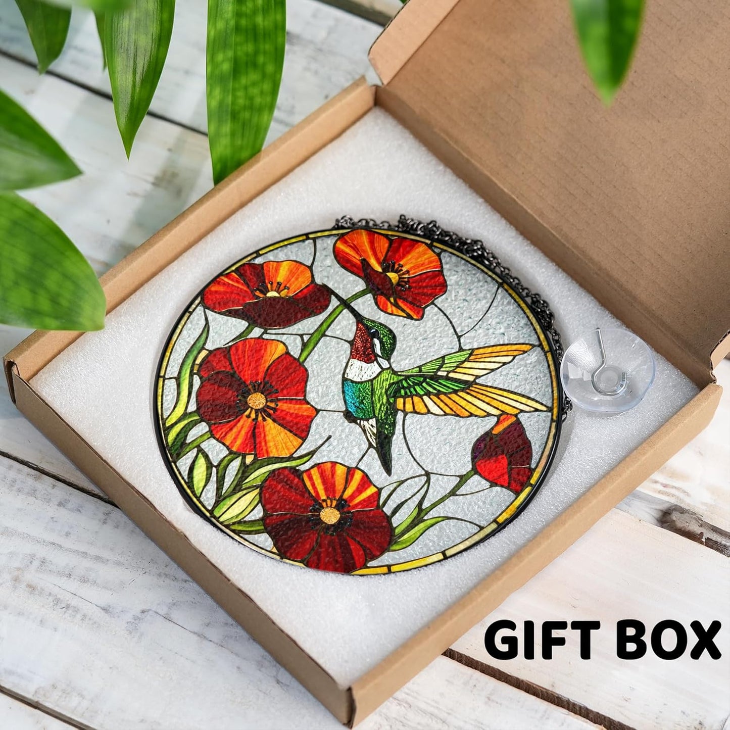 7.8" Hummingbird Stained Glass Suncatcher, Bird Suncatcher for Window Hanging, Sun Catcher Art Decor for Home Garden Housewarming, Gift for Mom, Grandma, Women, Friend, Bird Lover BIRD-30B-SG8
