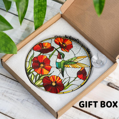 7.8" Hummingbird Stained Glass Suncatcher, Bird Suncatcher for Window Hanging, Sun Catcher Art Decor for Home Garden Housewarming, Gift for Mom, Grandma, Women, Friend, Bird Lover BIRD-30B-SG8
