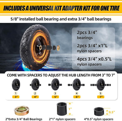 MZREXN 4.80/4.00-8" Flat Free Tire and Wheel, 15" Solid Wheelbarrow Tires, 3.00-4.00/4.80-8" with 5/8" & 3/4" Bearings, 3" Centered Hub for Hand Truck Garden Trailers Utility Cart Yard Wagon, Black