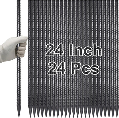 VVOKGO Rebar Stakes 24 Inch Ground Straight Concrete Form Stakes Heavy Duty (24pcs), 3/8" Diameter Metal Steel Spikes Anchors with Chisel Point End for Plant Support, Garden Border,Landscape Edging